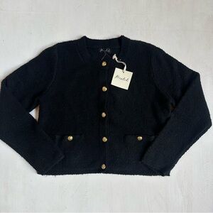 NWT Marled Gold Button Black Cardigan Sweater